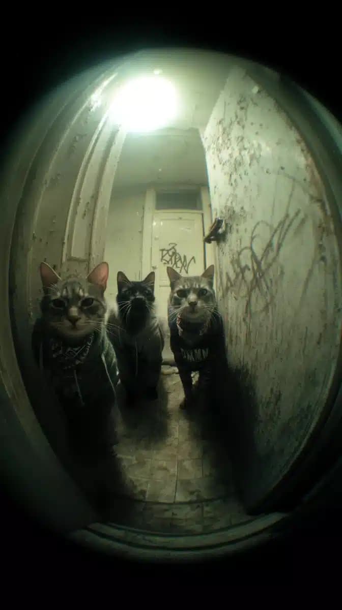 Angry Cats in Peephole