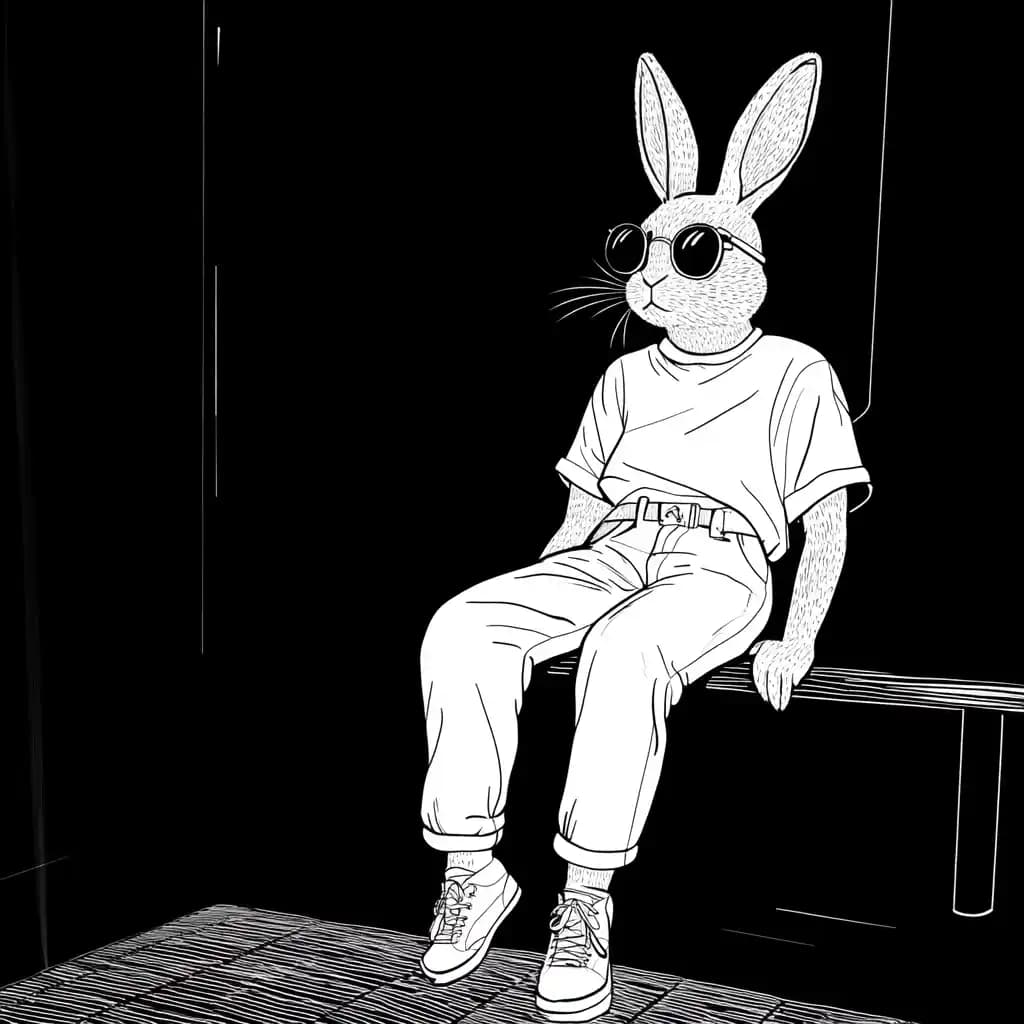Black and White Bunny Illustration