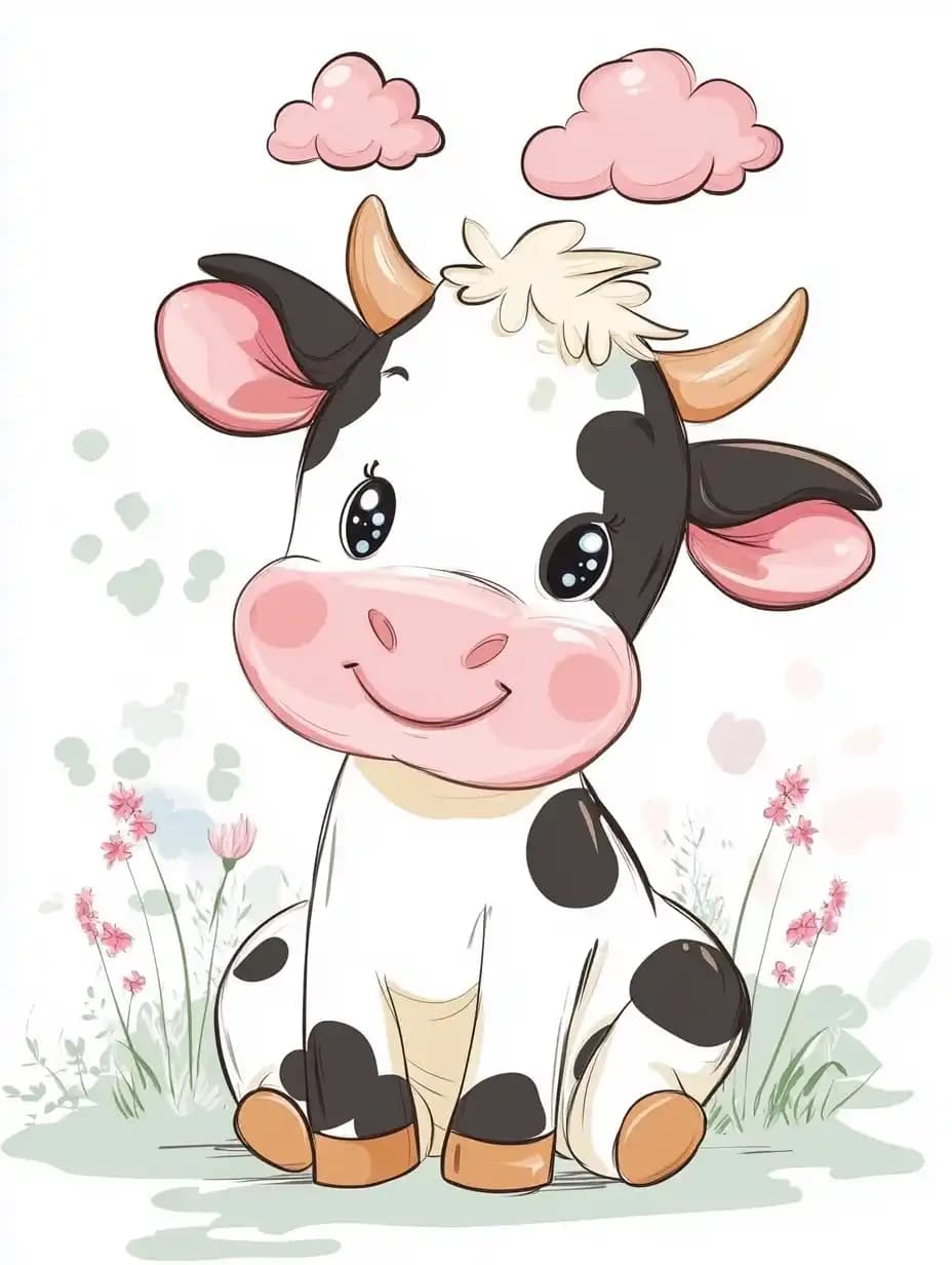 Cartoon Cow with Clouds
