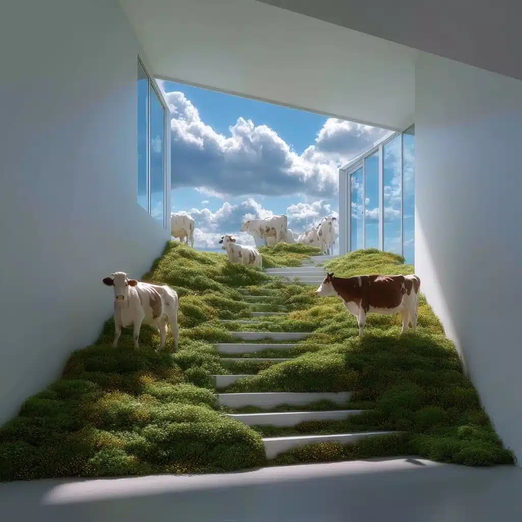 Grassland Staircase with Livestock