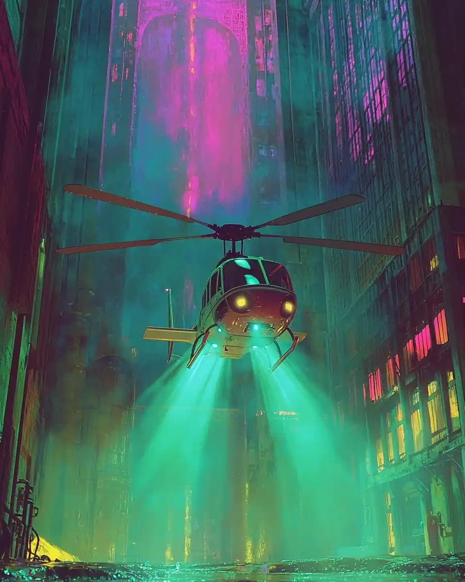 Helicopter Spotlight in Brutalism