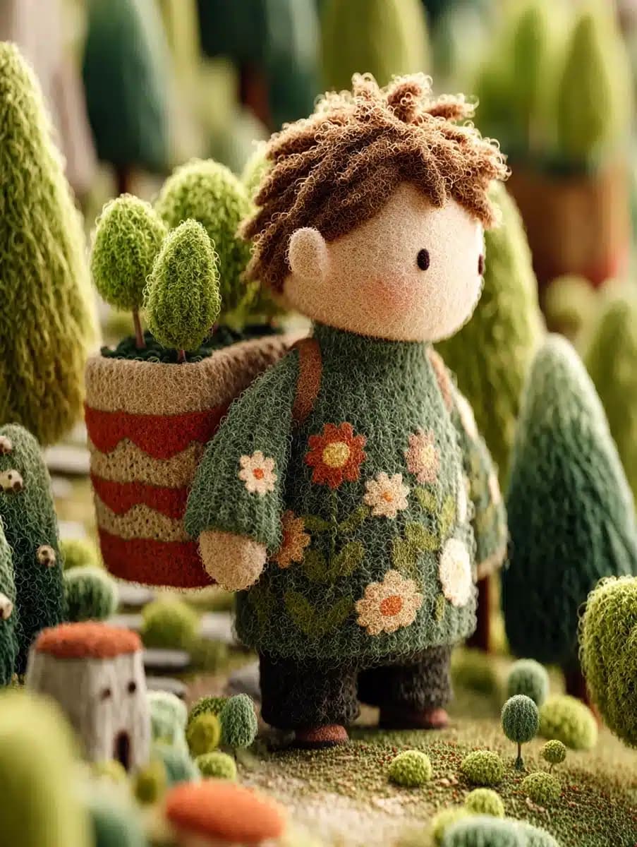 Miniature Boy with Saplings