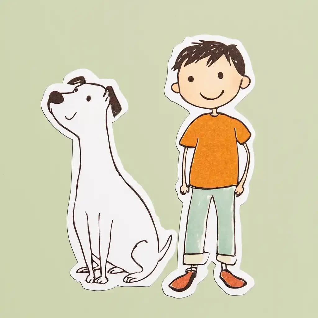 Muted Dog and Boy Sticker
