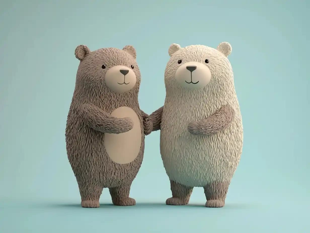 Pastel Bears Holding Hands