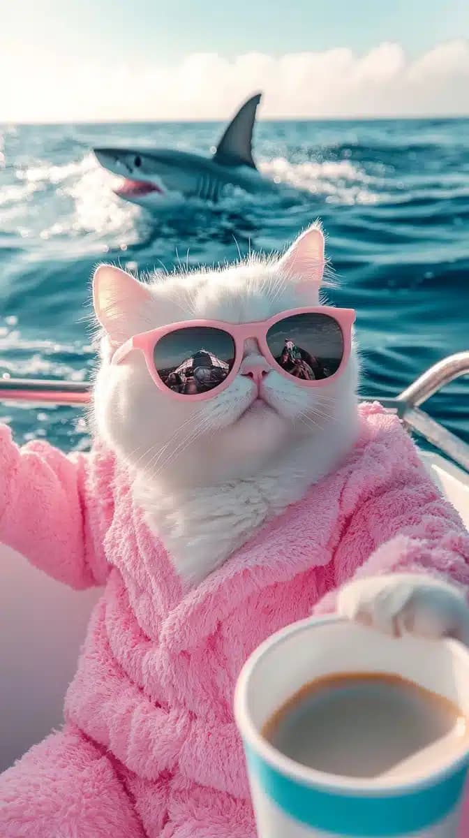 Pastel Cat Selfie at Sea
