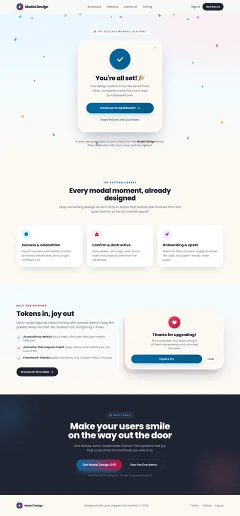 Modal Design · success-celebration (pastel) — legibility fixed