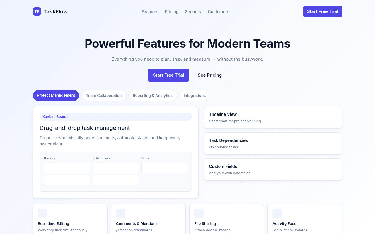 SaaS Features Page