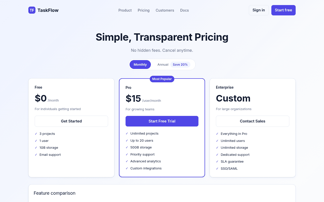 SaaS Pricing Page