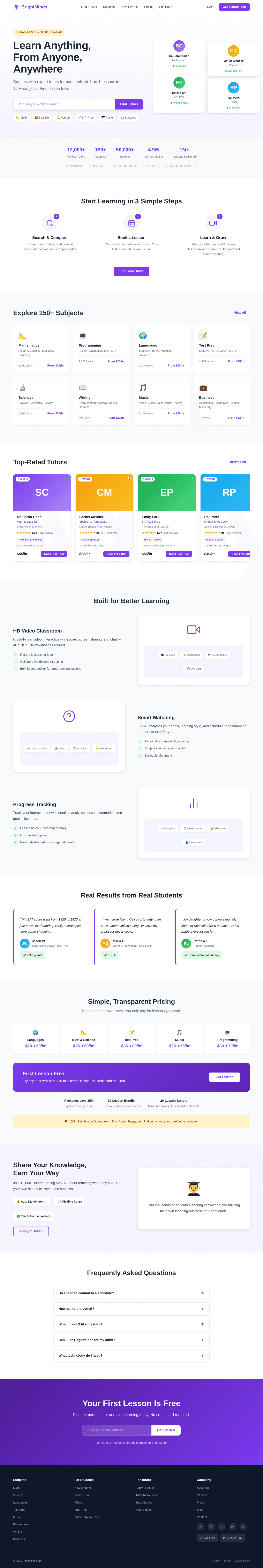 Tutoring Platform Homepage
