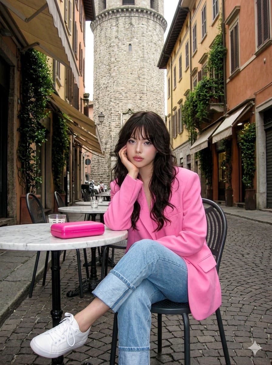Early 2000s Digital Photo of a Person in Pink Blazer