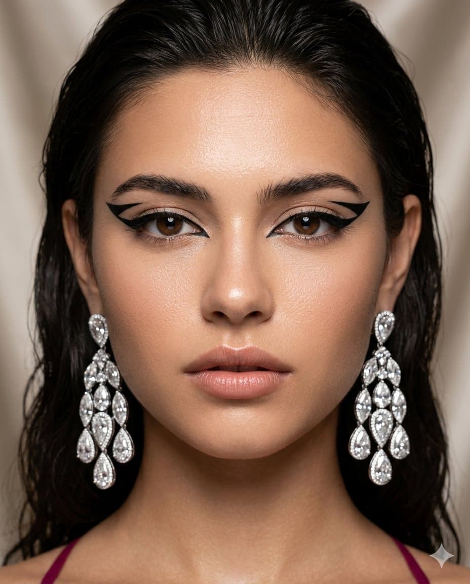 Vogue Style Beauty Editorial Portrait with Graphic Eyeliner