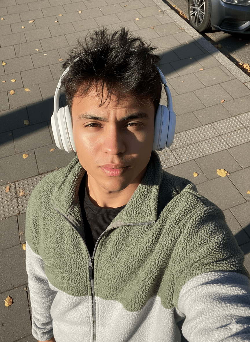 Autumn Urban Selfie: Hyperrealistic iPhone Portrait