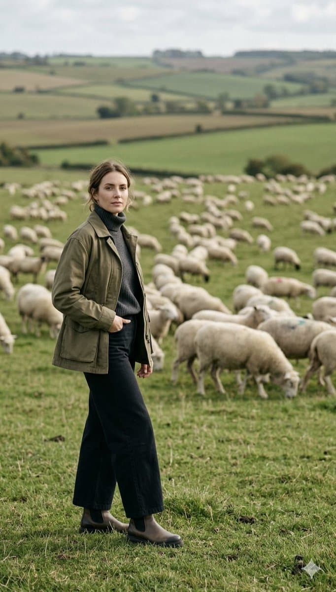 Woman in Pasture with Sheep