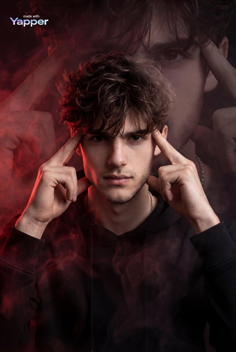 Cinematic Portrait with Ethereal Red Smoke and Double Exposu