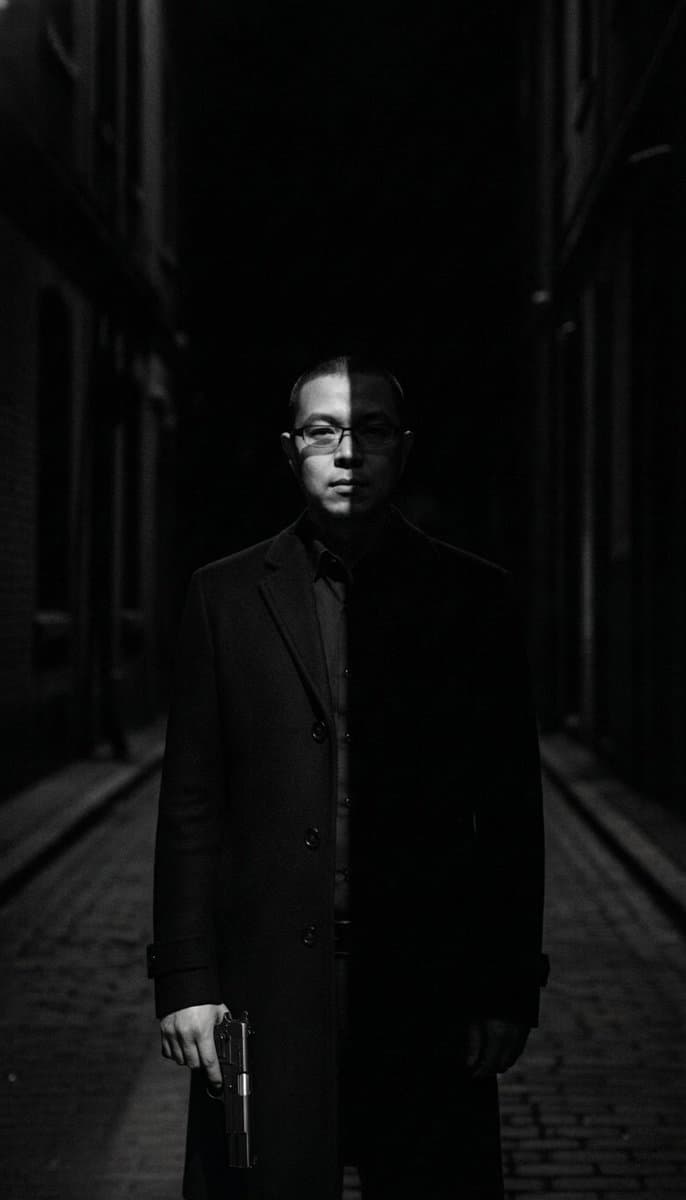 Stern Man in Dim Alley, Film Noir Style