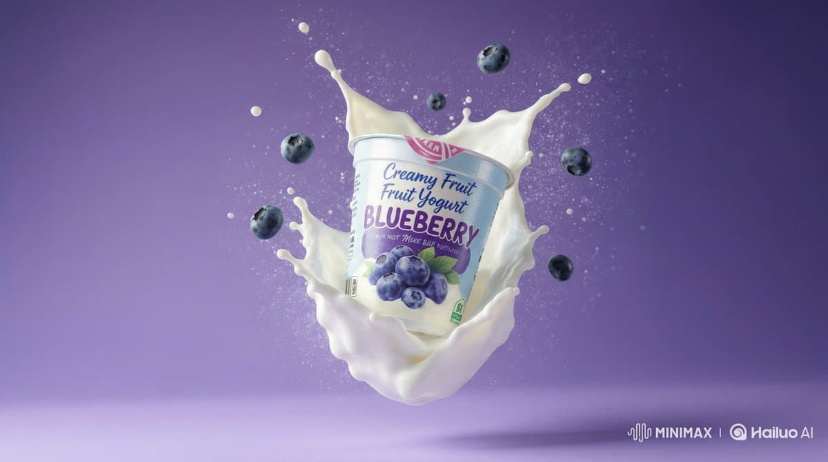 Blueberry Yogurt Cup with Milk Splash, Advertising Style