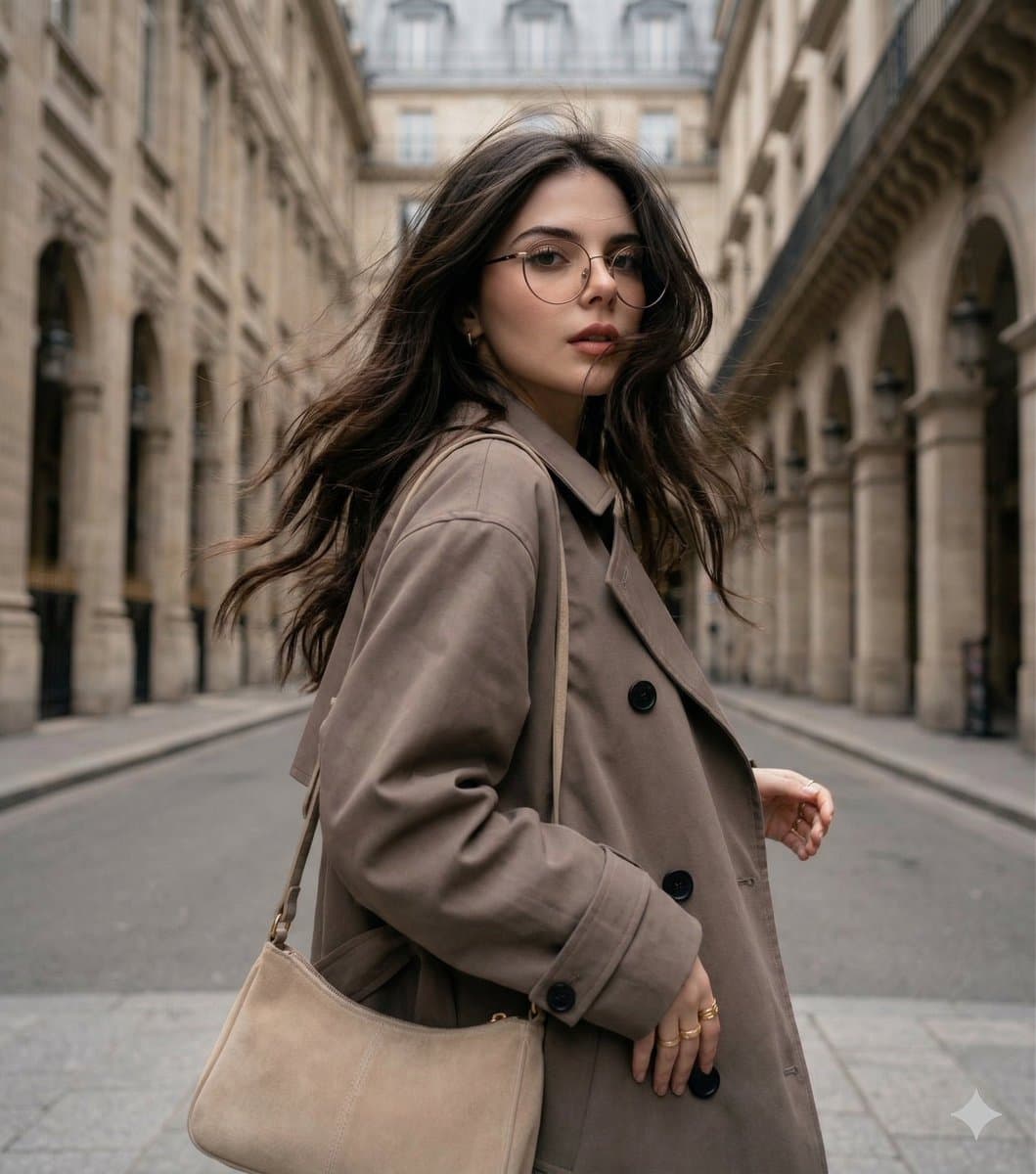 Windswept Woman in Urban European Setting