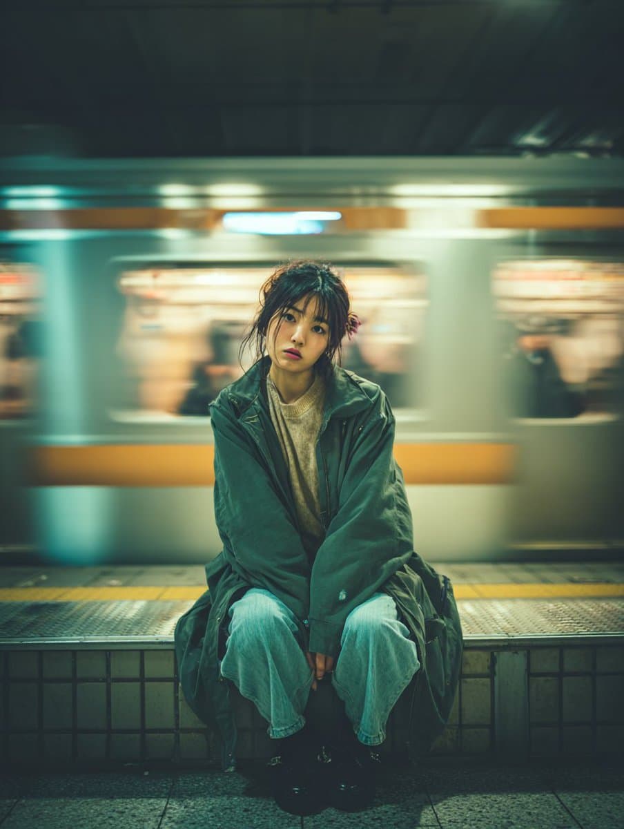 Cinematic Portrait on Shinjuku Train Platform