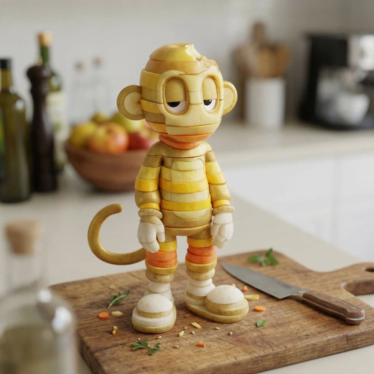 Character Made of Sliced Vegetables and Fruits