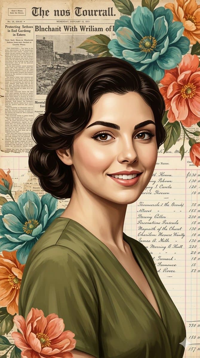 Vintage Realism Collage Portrait with Floral Blooms