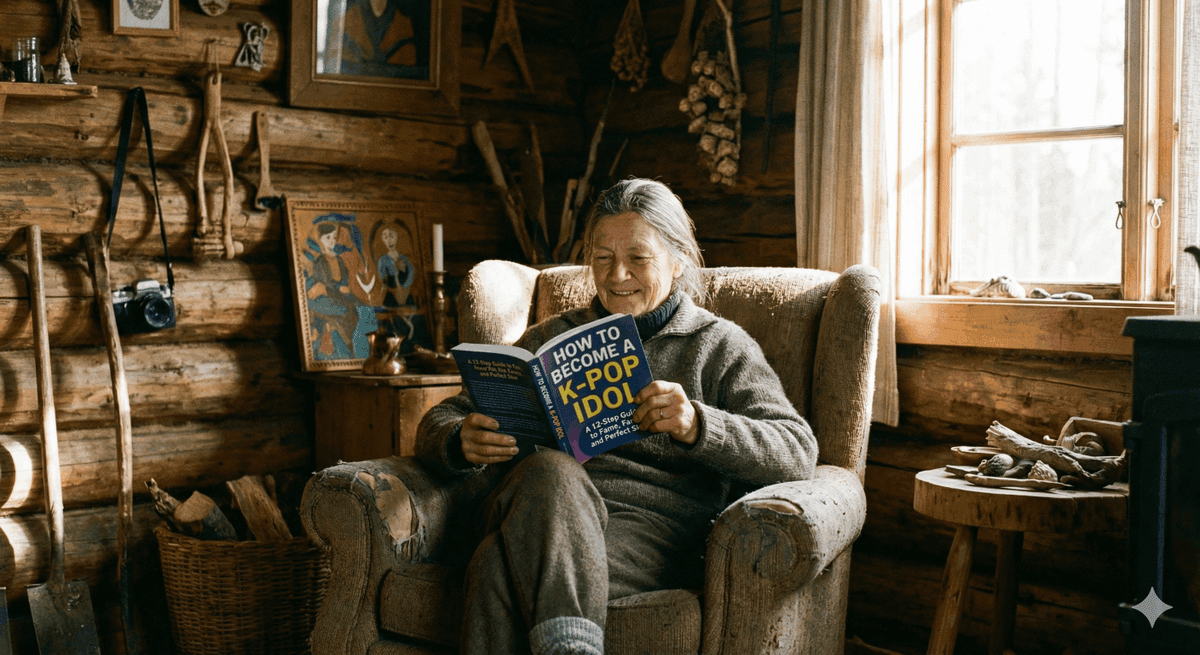 Woman Reading Absurd Book Title in Living Room
