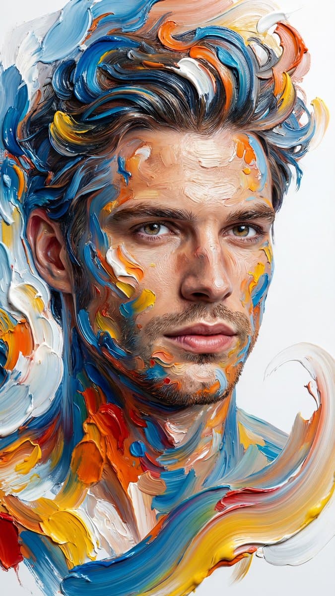 Hyper-realistic Abstract Oil Paint Portrait of Young Man