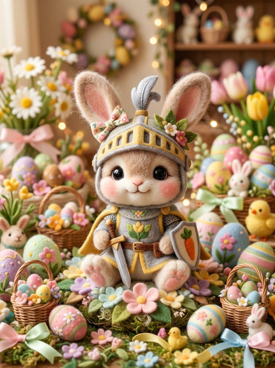 Felt Bunny in Easter Scene