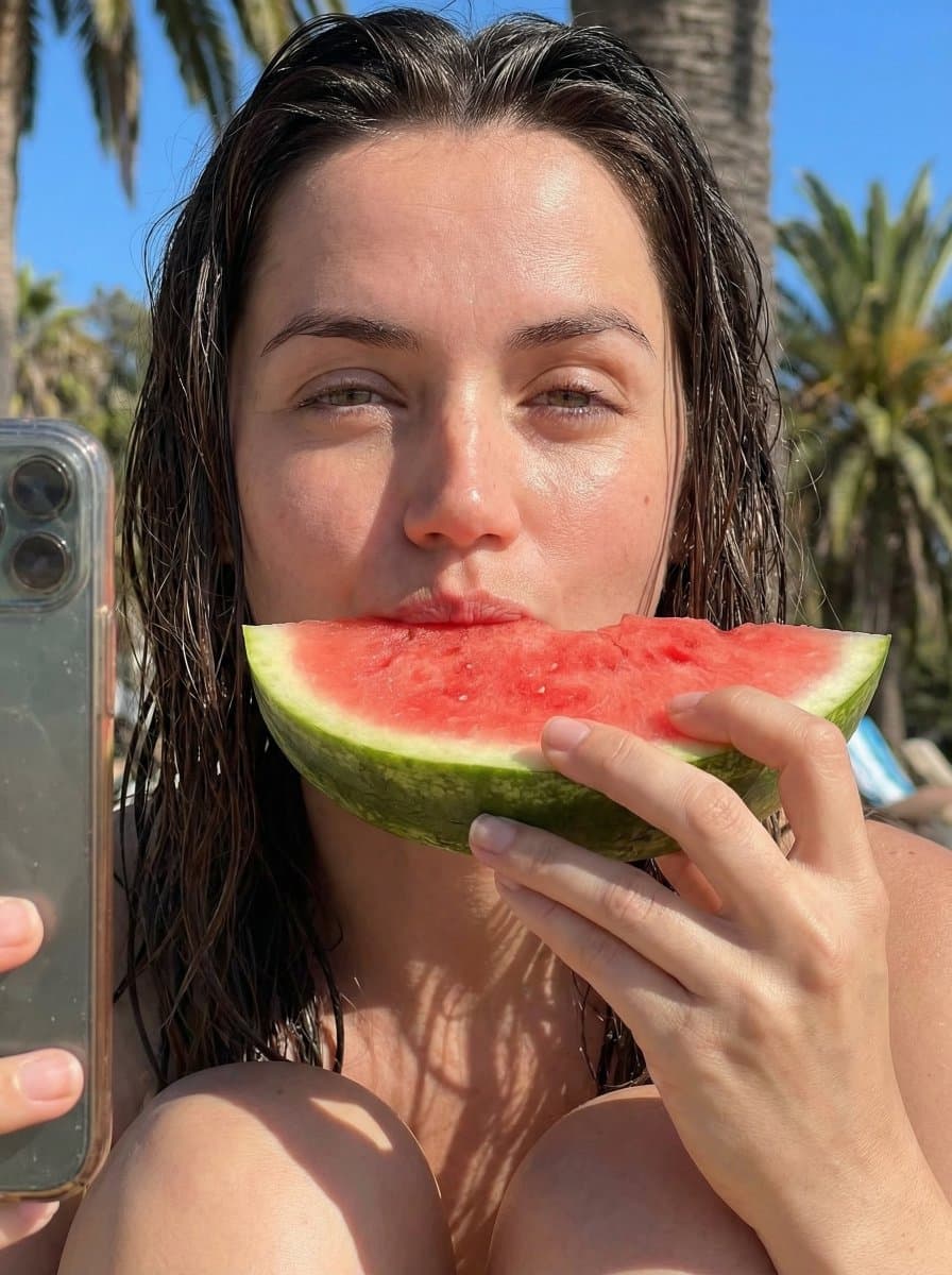 Ana de Armas Summer Selfie with Watermelon