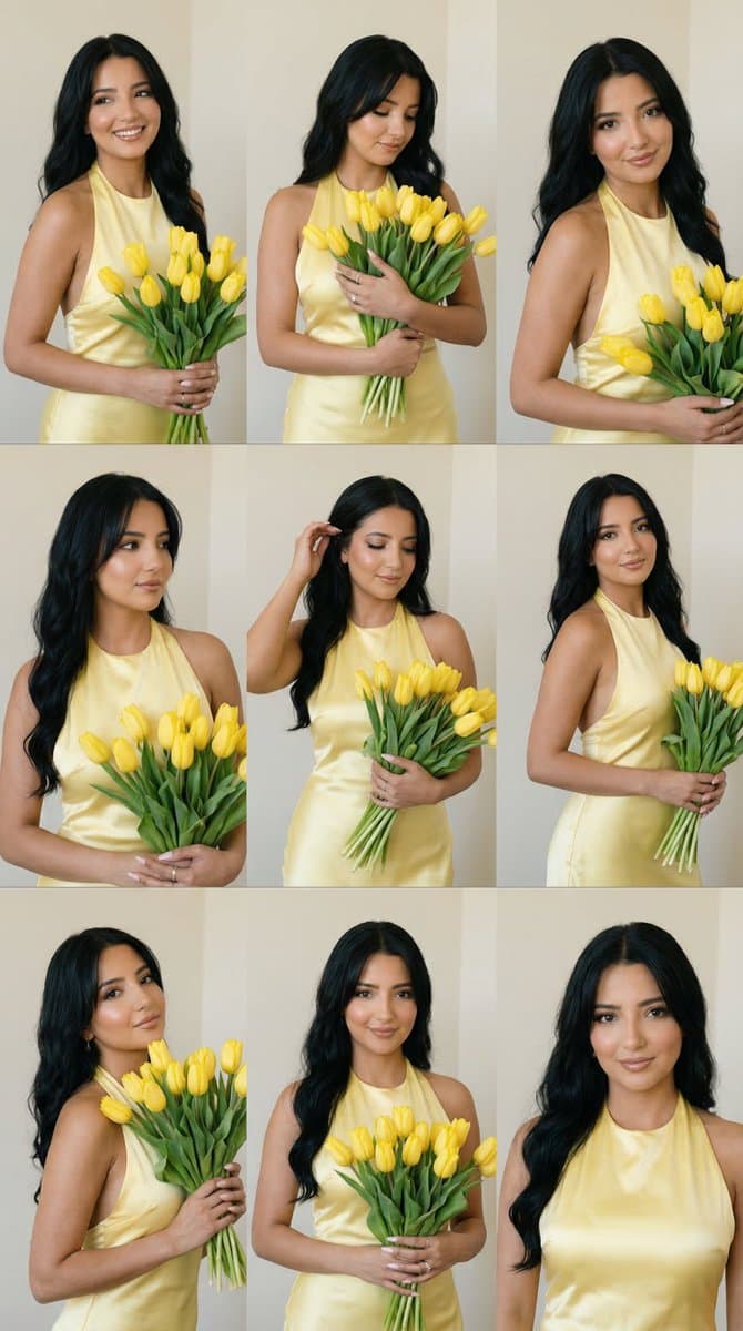 Editorial Portrait Grid: Woman with Yellow Tulips