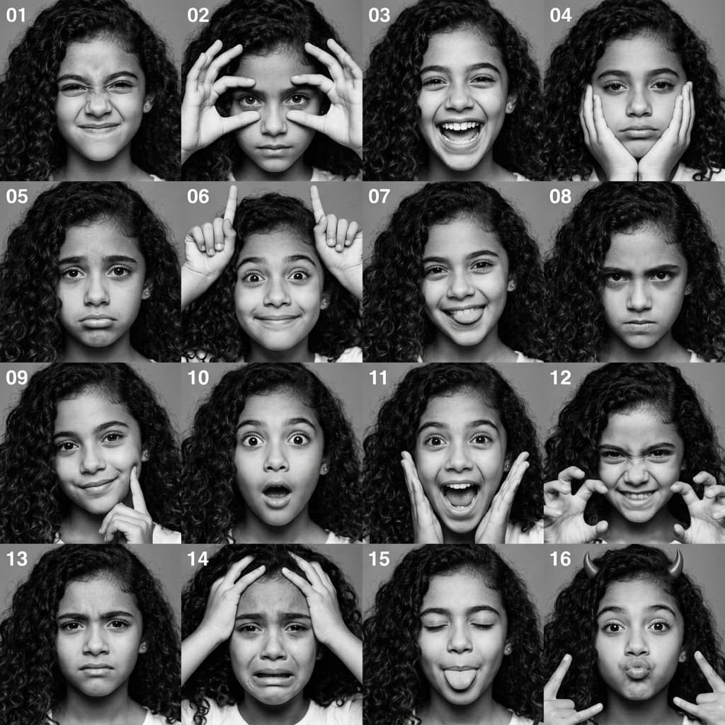 Black and White Photobooth Expression Grid