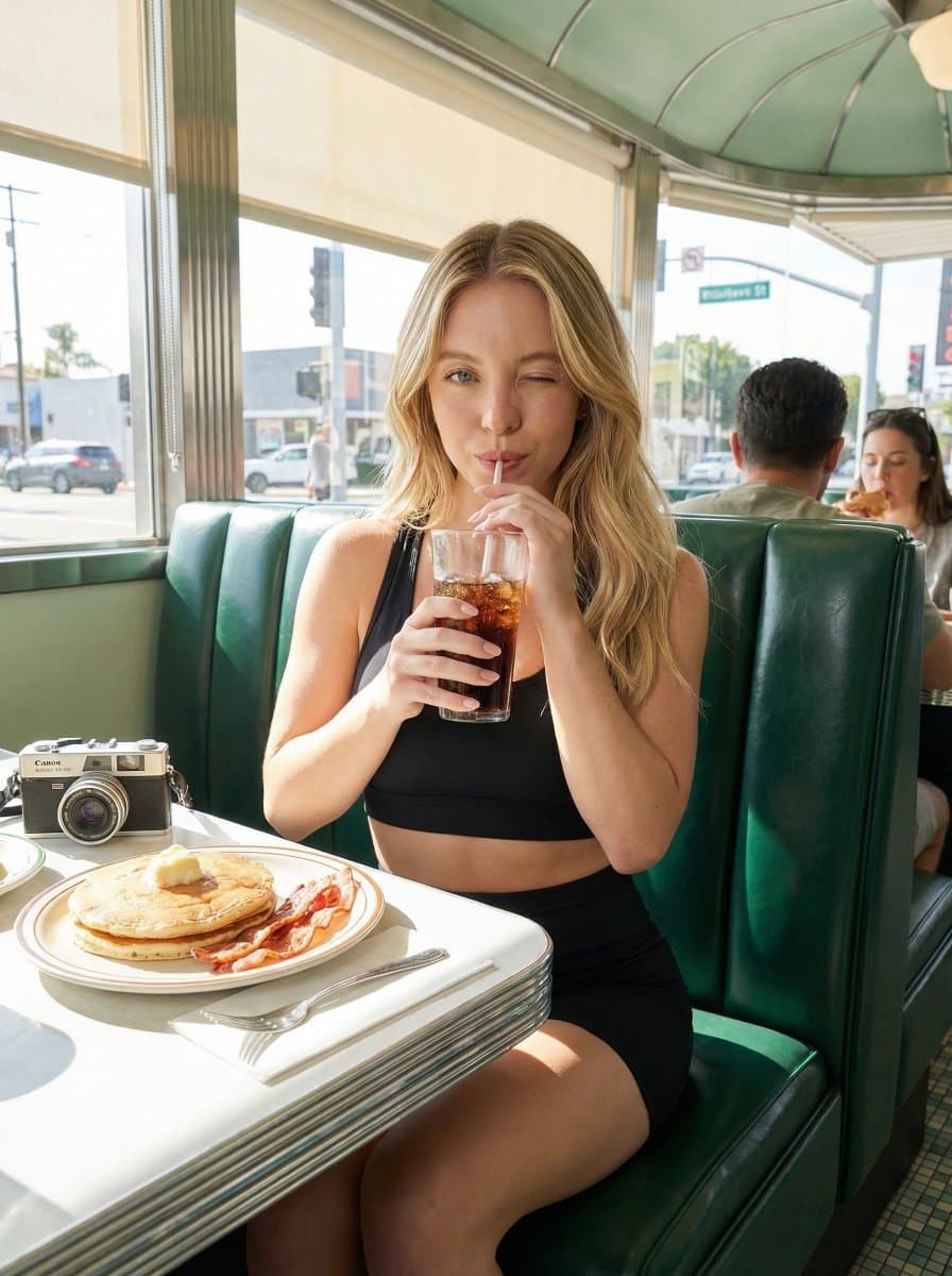 Young Woman in Retro Diner Booth