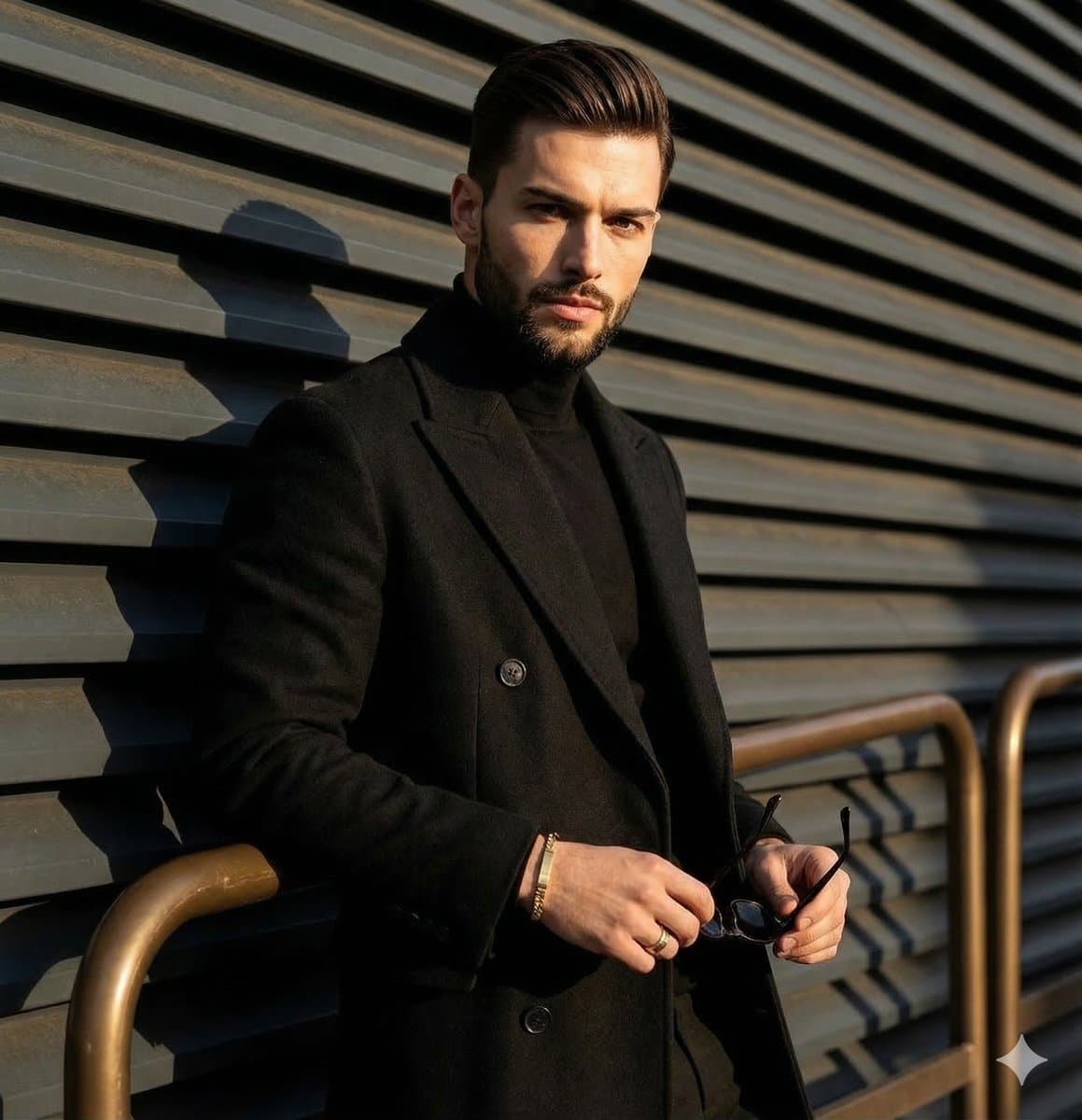 Dramatic Editorial Portrait of a Man in Black Overcoat