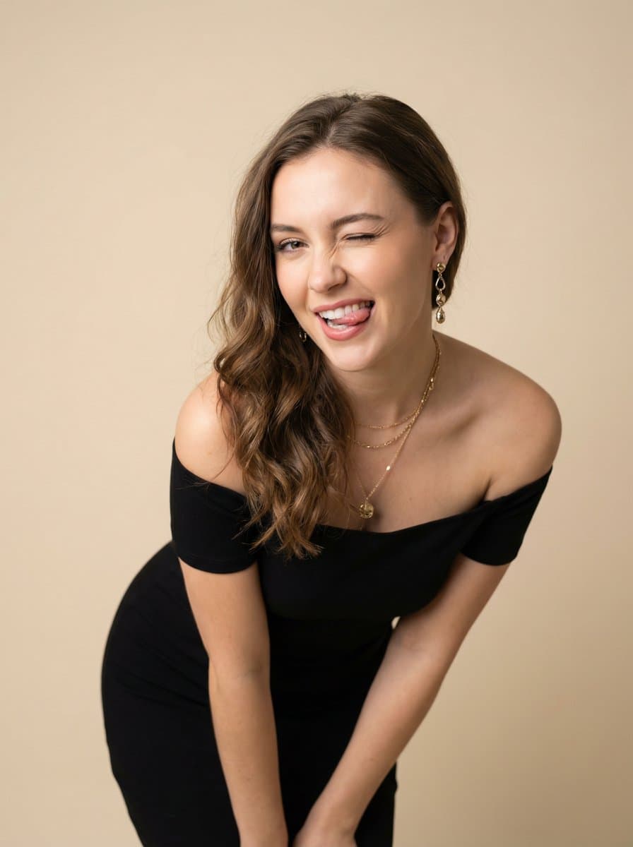 Playful Portrait of a Woman in Black Dress