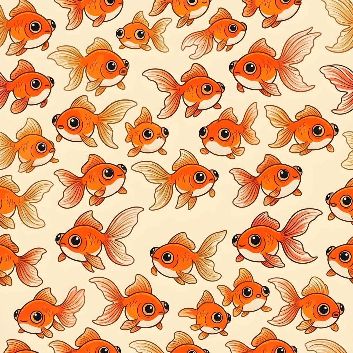 Seamless Pattern of Cute Cartoon Goldfish
