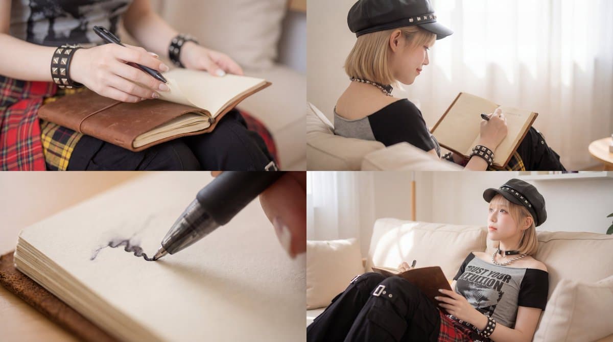 Cinematic Warm Film Footage of Woman Writing in Diary