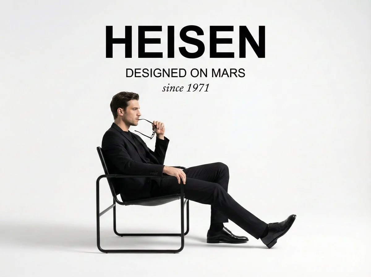 Minimalist Studio Fashion Ad with Man in Black Suit