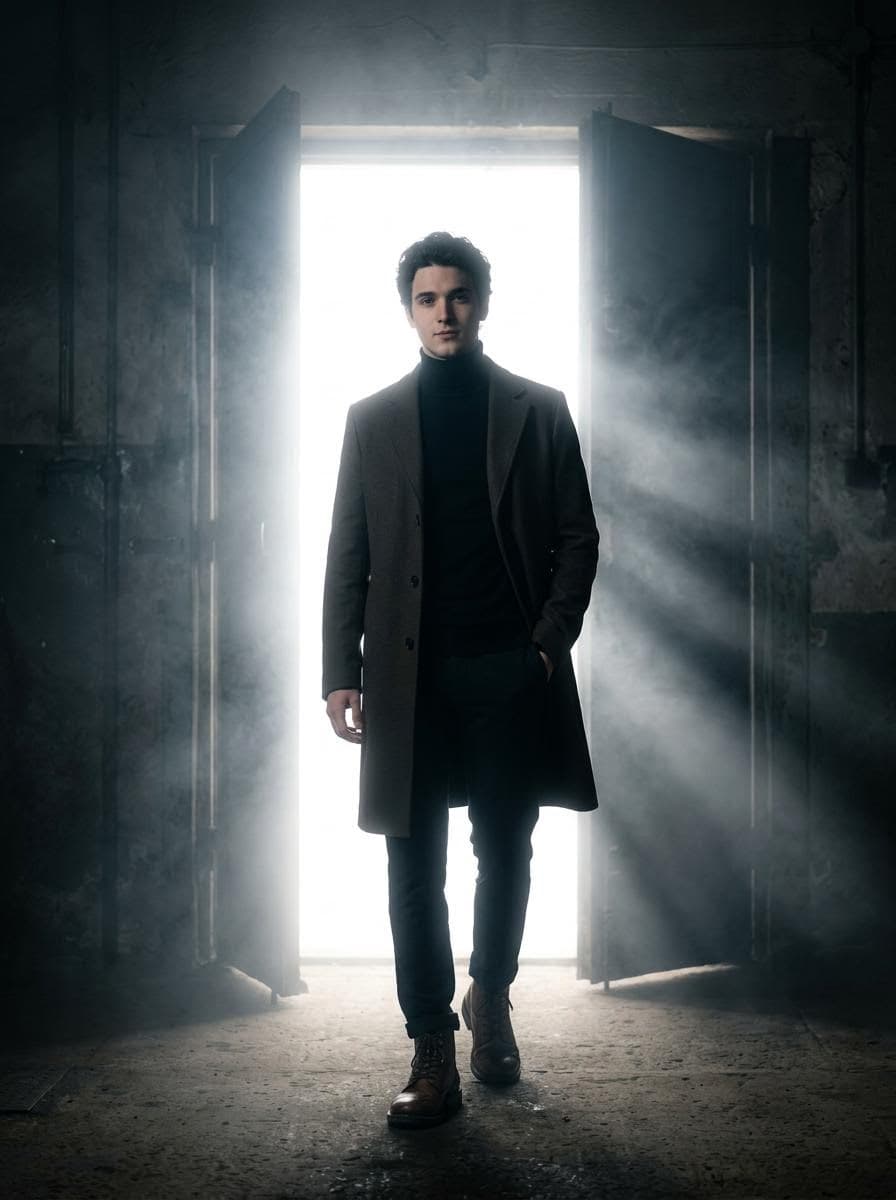 Cinematic Silhouette in Bright Doorway