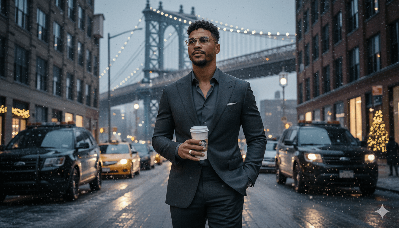 Manhattan Holiday Stroll with Brooklyn Bridge Backdrop