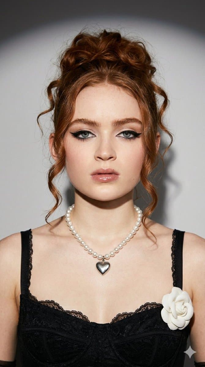 Coquette Fashion Portrait with Sadie Sink Lookalike