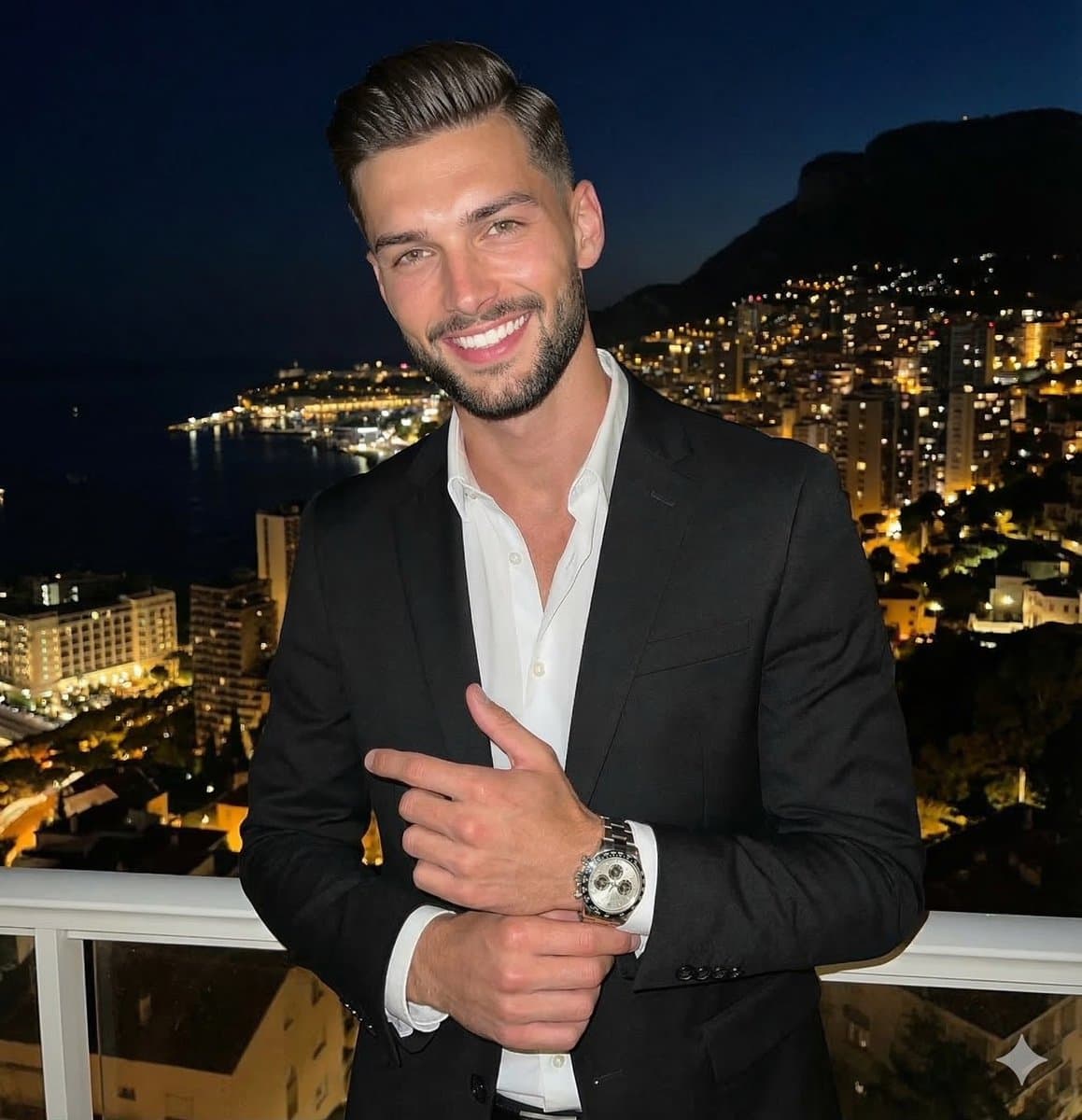 Man in White Shirt with City Lights Background
