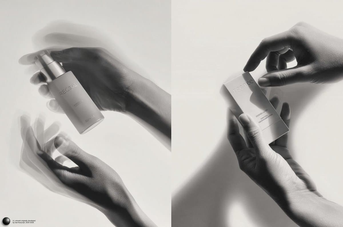 Monochrome Skincare Bottle with Kinetic Motion Blur