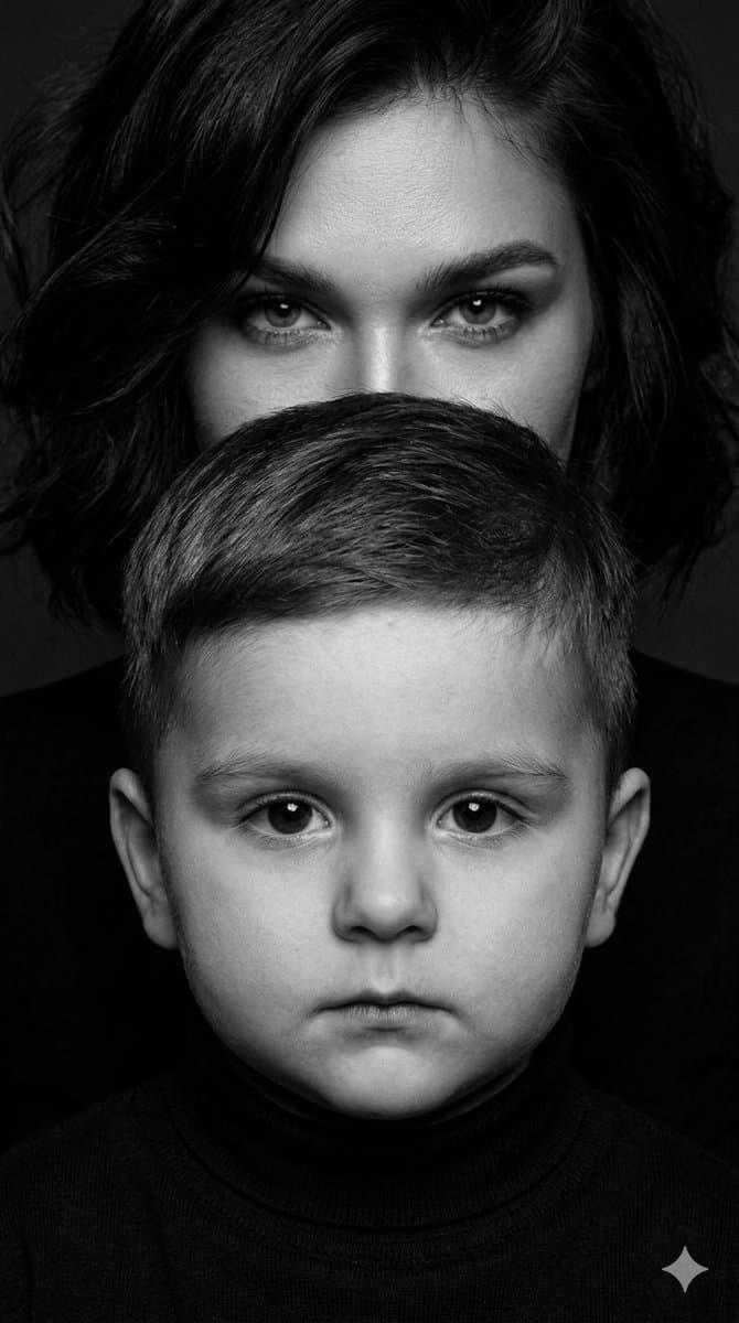 Black and White Mother-Child Studio Portrait