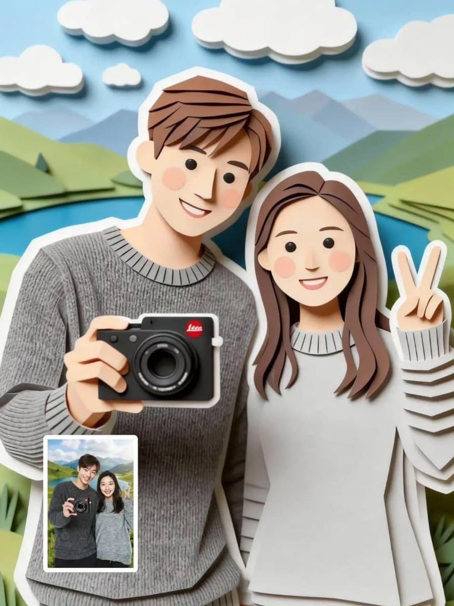 Paper-cut Couple Selfie Outdoors