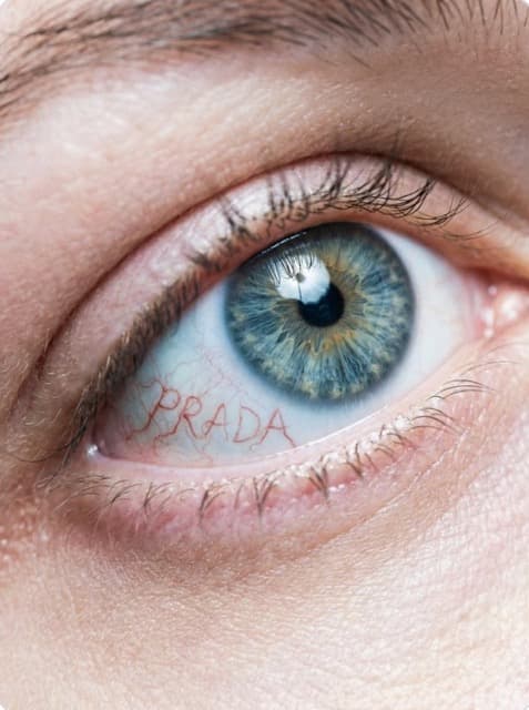 High Fashion Macro Eye with Prada Logo in Capillaries