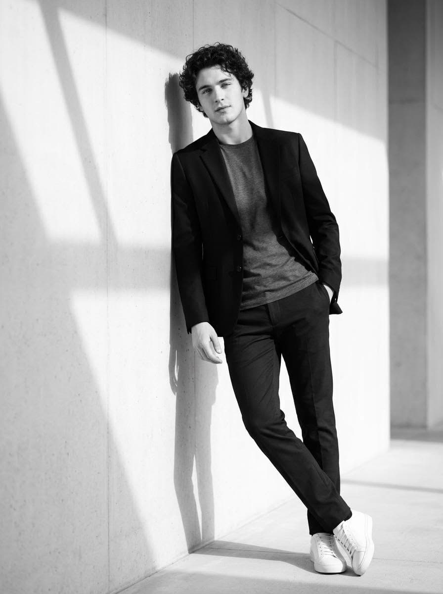 Cinematic Black and White Portrait with Dramatic Shadows