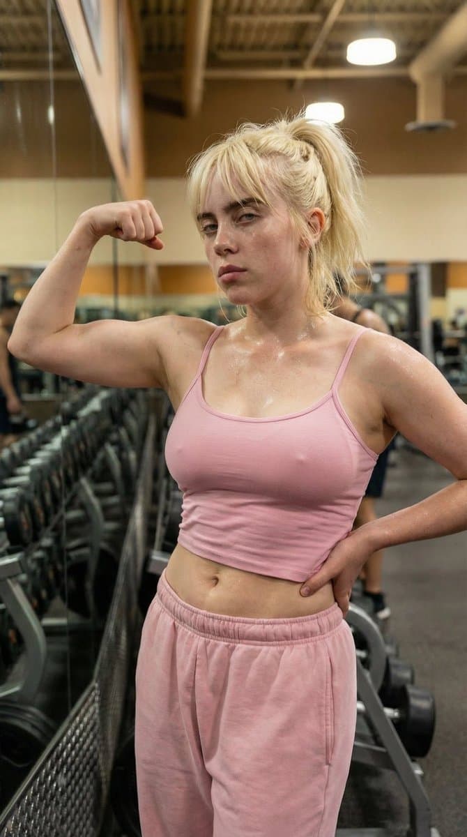 Young Woman Flexing in Gym