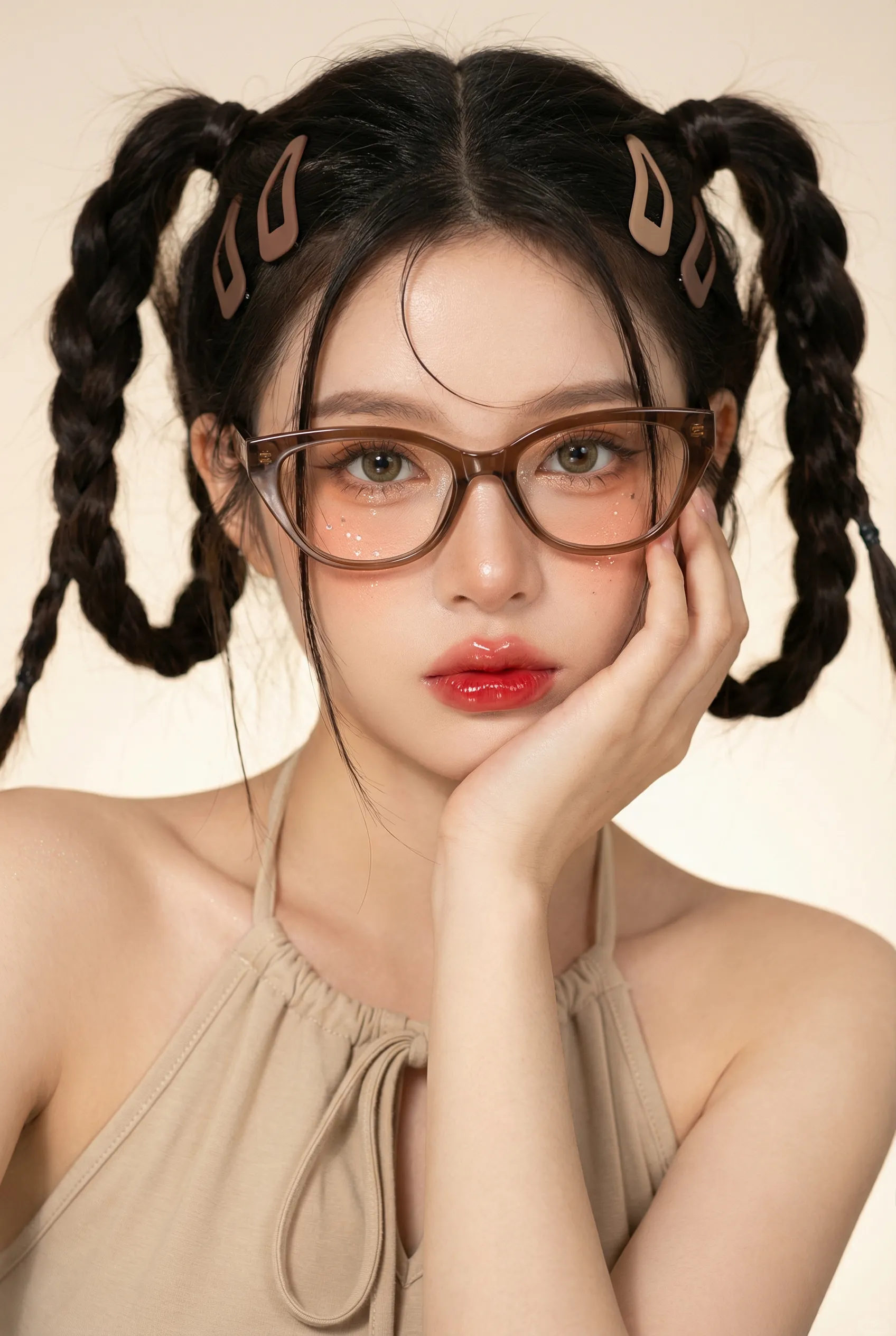 K-Fashion Editorial Portrait with Braids and Glasses