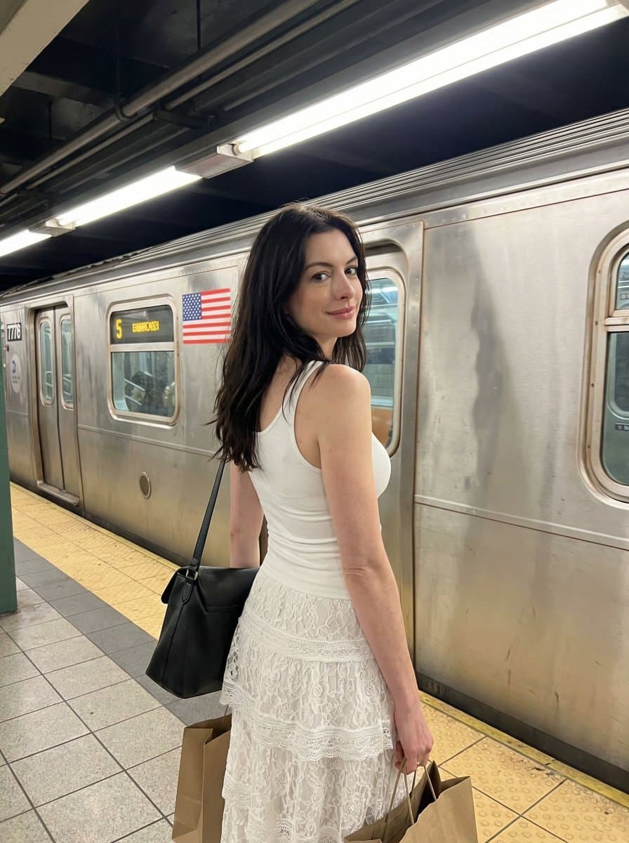 Young Woman on Subway Platform, Street Photography Style