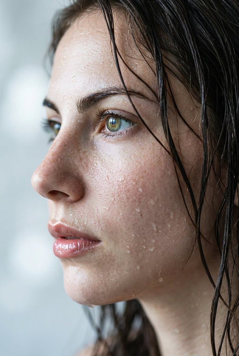 Extreme Wet Close-Up Portrait of Young Woman