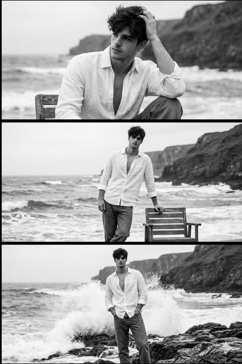 Black and White Seashore Portrait of a Man
